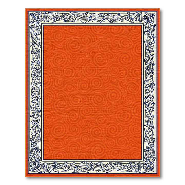 Orange Swirl Pencil Border Kids Area Rug