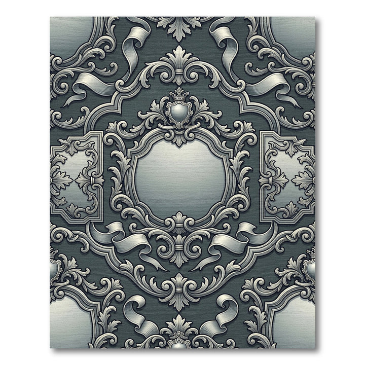 Ornate Silver Baroque Scroll Rug