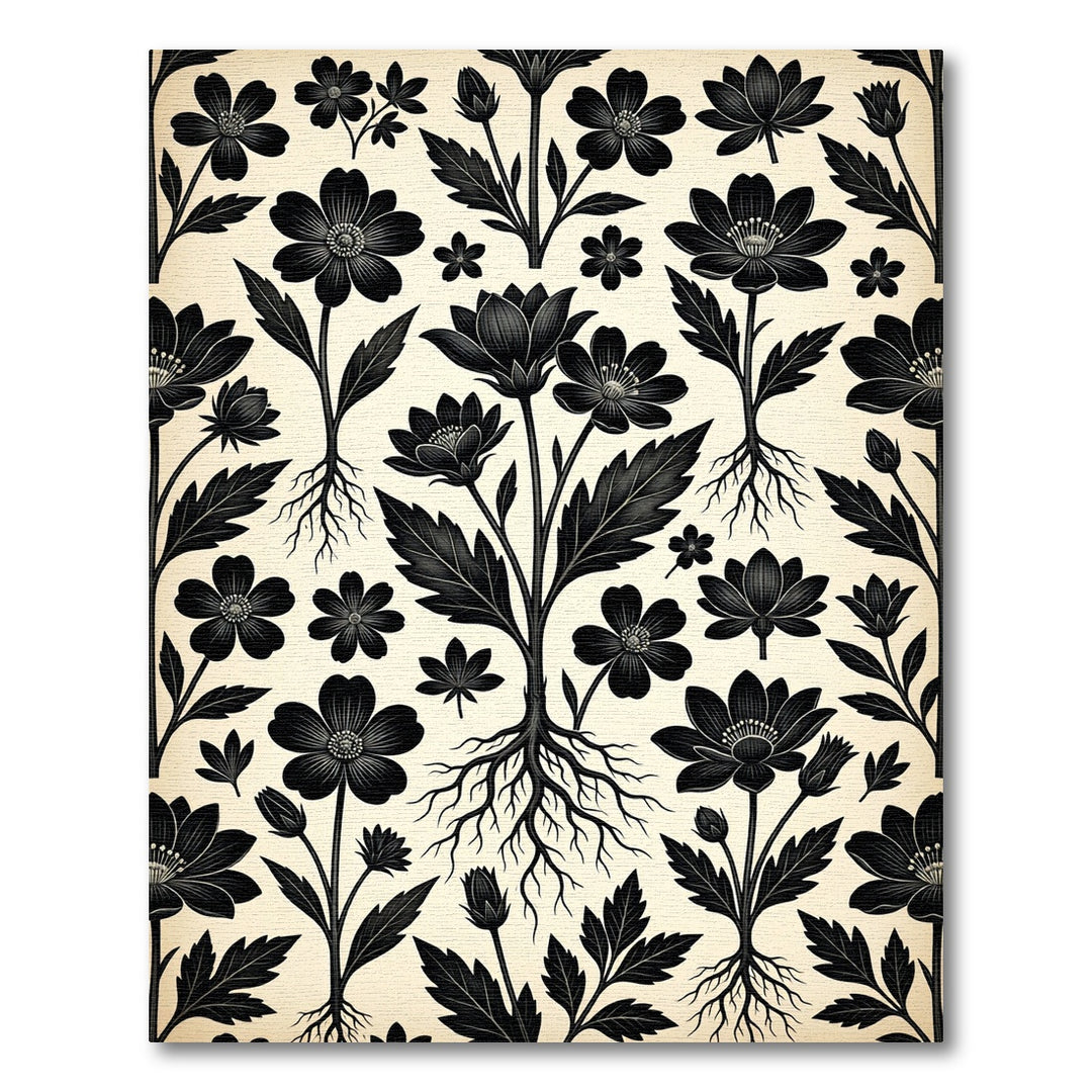 Dark Floral Roots On Cream Rug