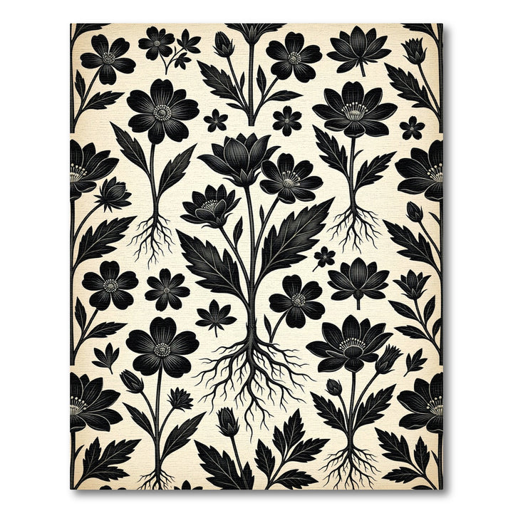 Dark Floral Roots On Cream Rug