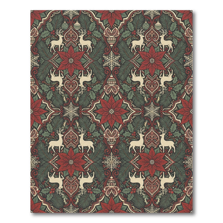 Vintage Christmas Reindeer Poinsettia Ornament Rug