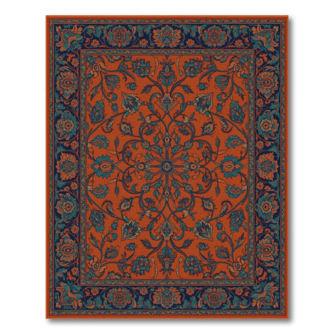 Orange Teal Persian Floral Area Rug