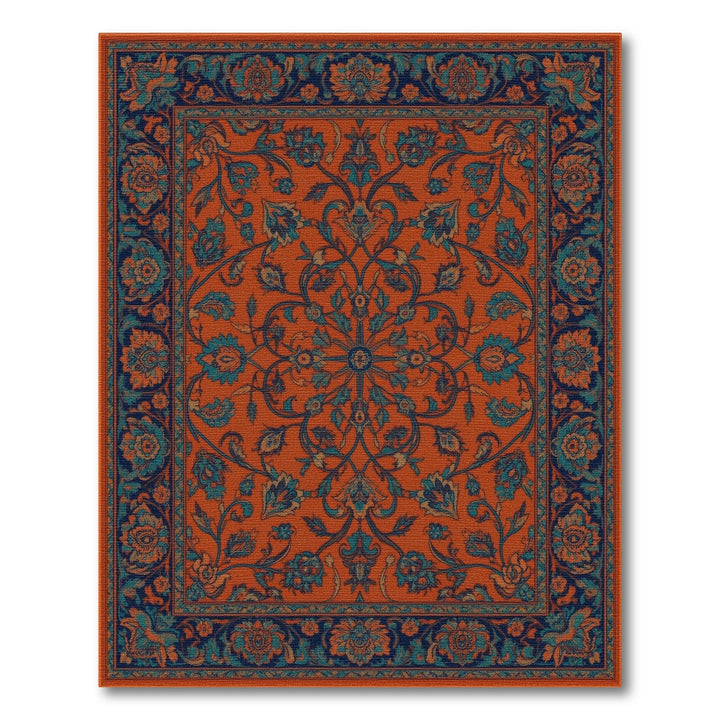 Orange Teal Persian Floral Area Rug