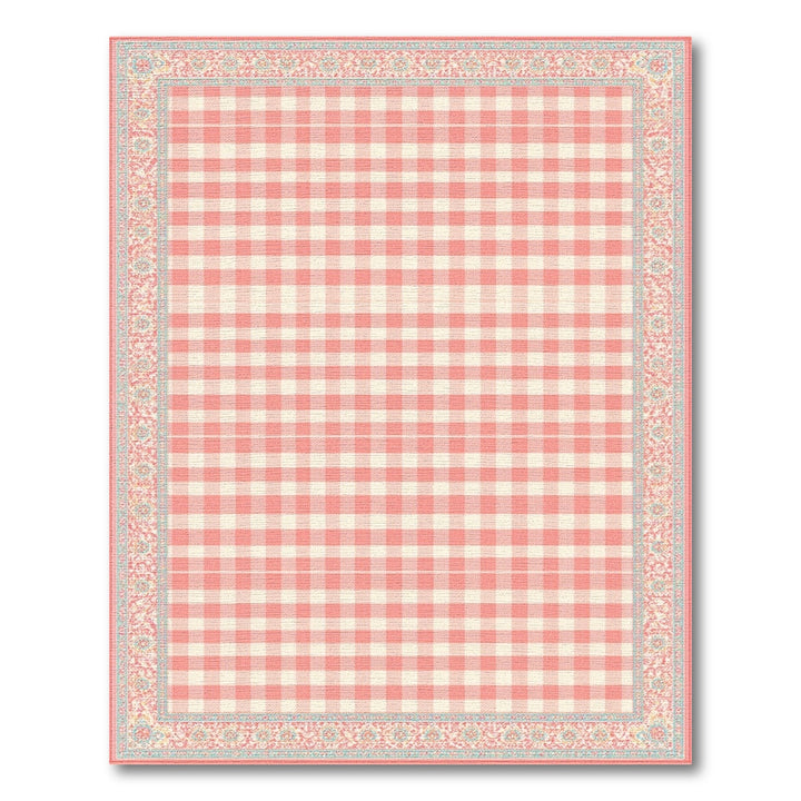Pink Gingham Floral Border Area Rug