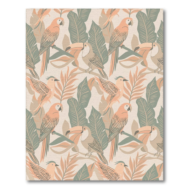 Tropical Birds Orange Green Leaves Rug