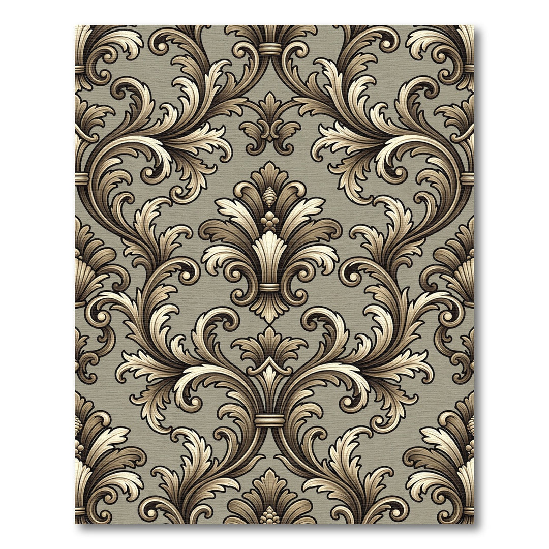 Ornate Gold Acanthus Leaf Damask Rug
