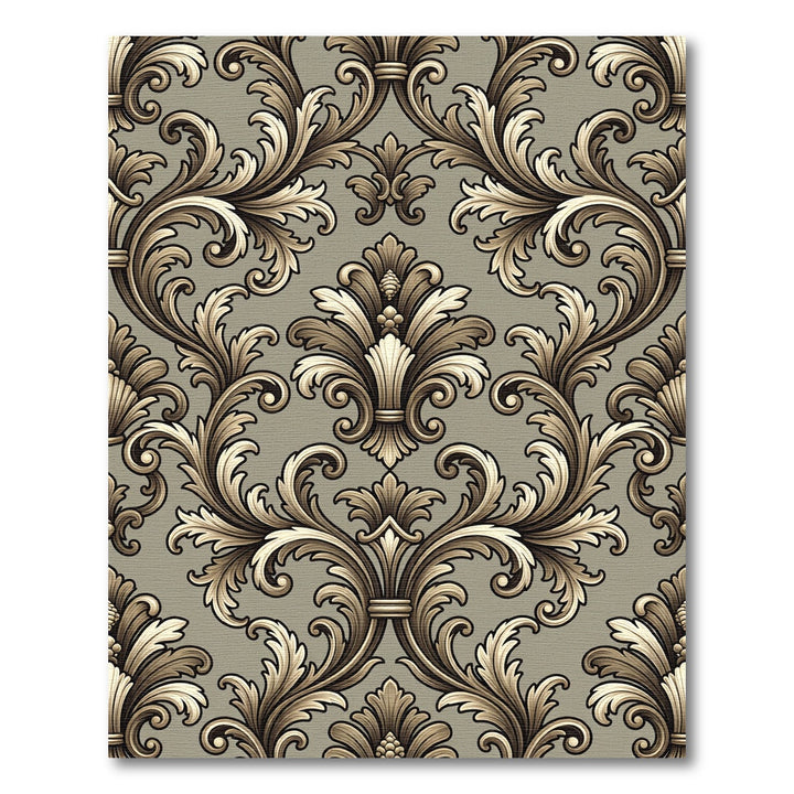 Ornate Gold Acanthus Leaf Damask Rug