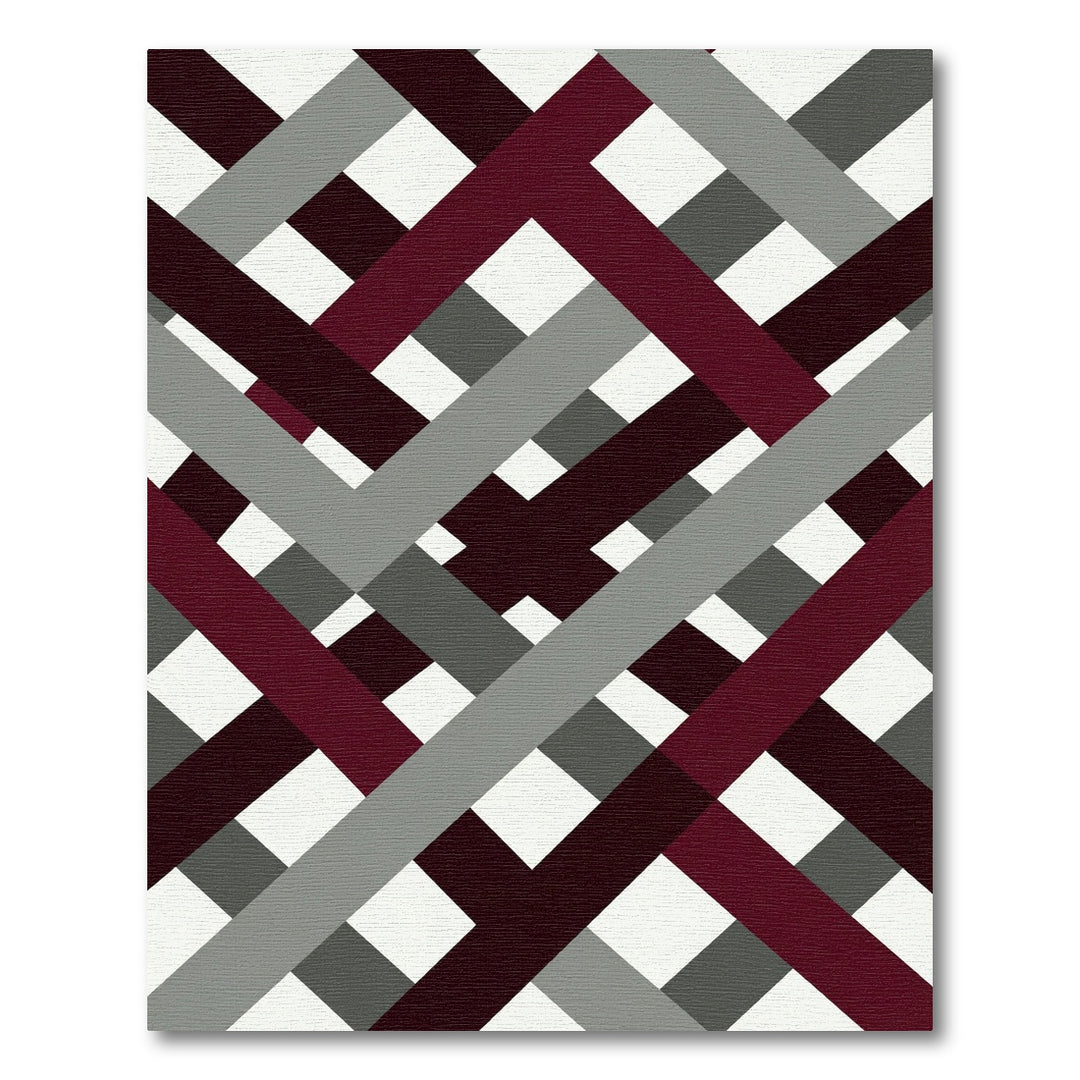 Maroon Gray Plaid Intersection Rug