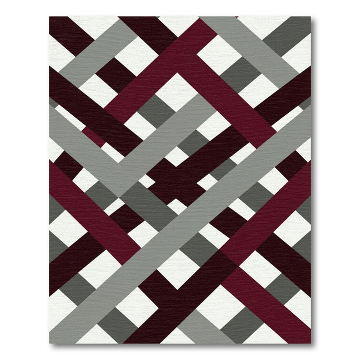 Maroon Gray Plaid Intersection Rug
