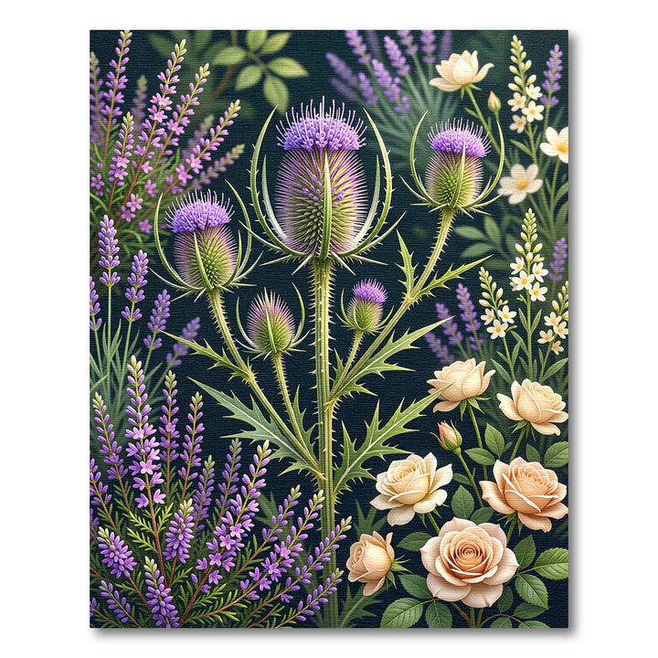 Whimsical Purple Thistle Rose Garden Rug