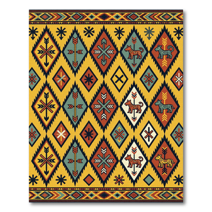 Tribal Dog Diamond Yellow Rug