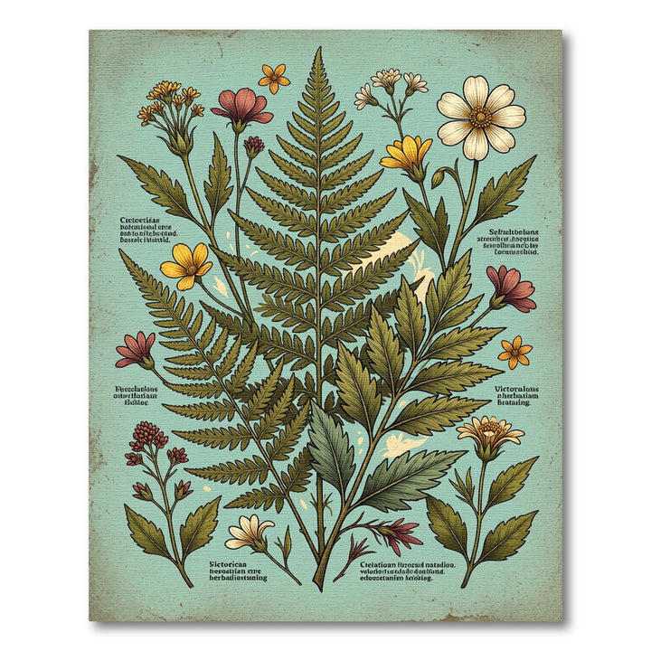 Vintage Botanical Fern and Flower Rug