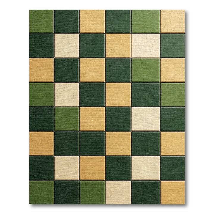 Green Yellow Beige Checkered Squares Rug
