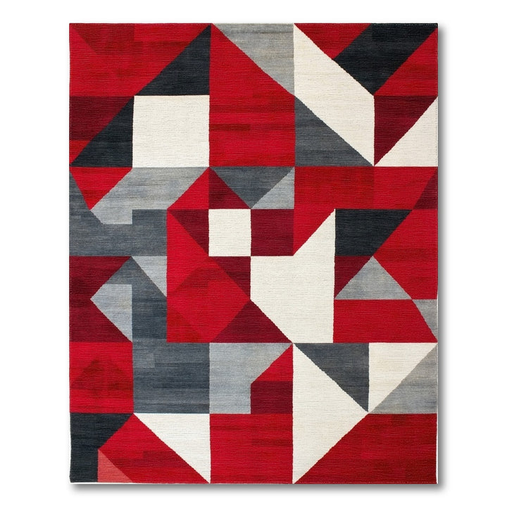 Red Geometric Modern Red Area Rug
