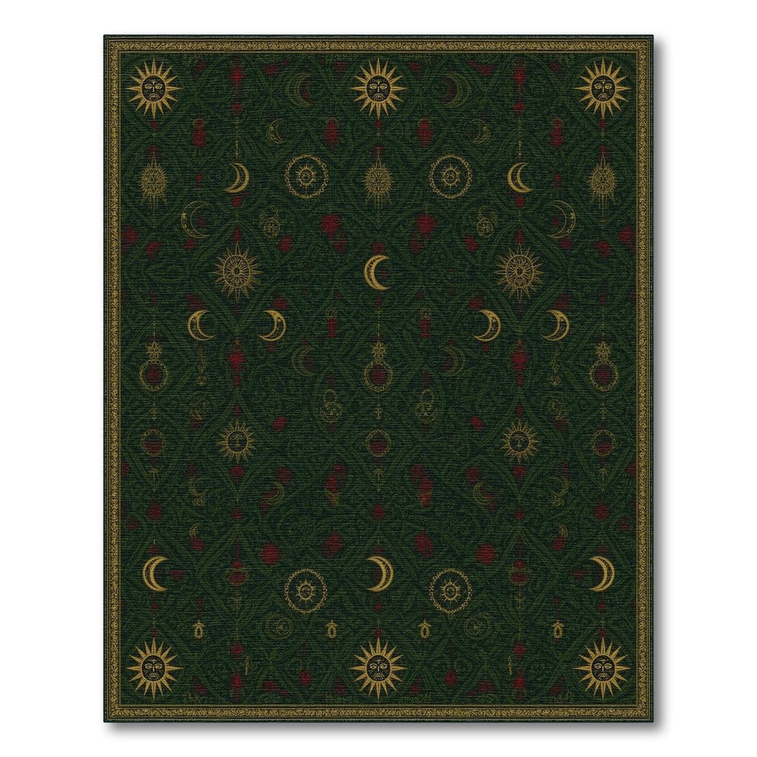 Traditional Persian Green Celestial Sun Moon Area Rug