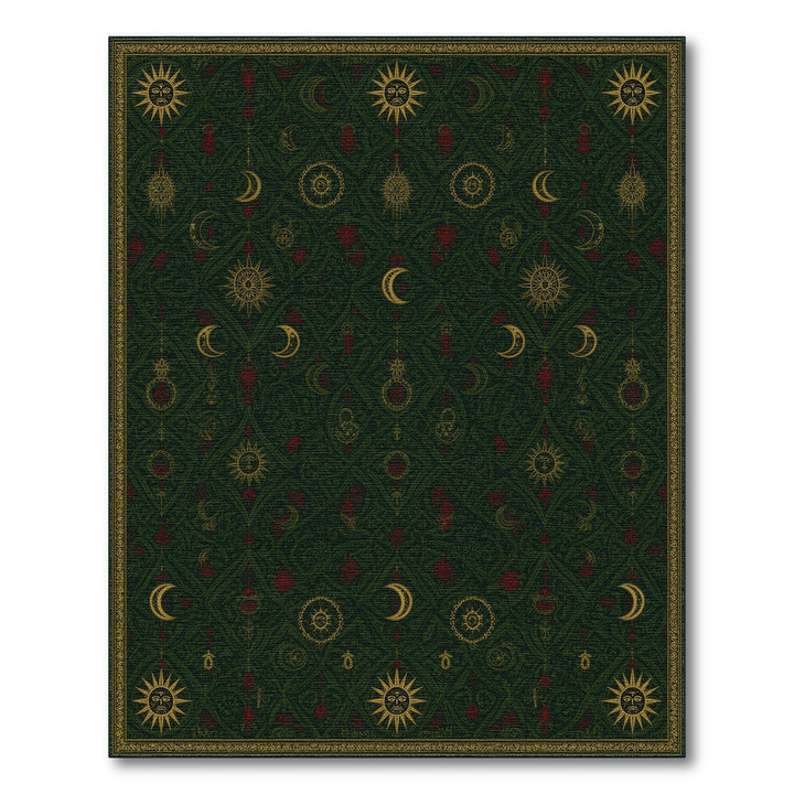 Traditional Persian Green Celestial Sun Moon Area Rug