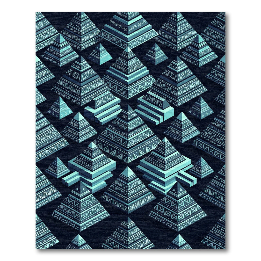 Blue Geometric Pyramid Pattern Rug