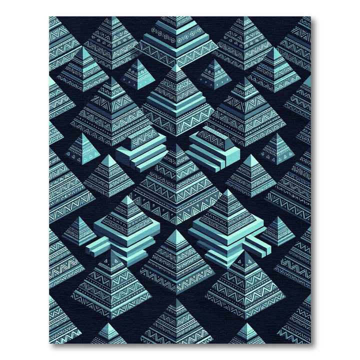 Blue Geometric Pyramid Pattern Rug