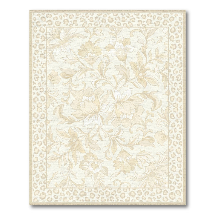 Cream Floral Bordered Leopard Print Rug