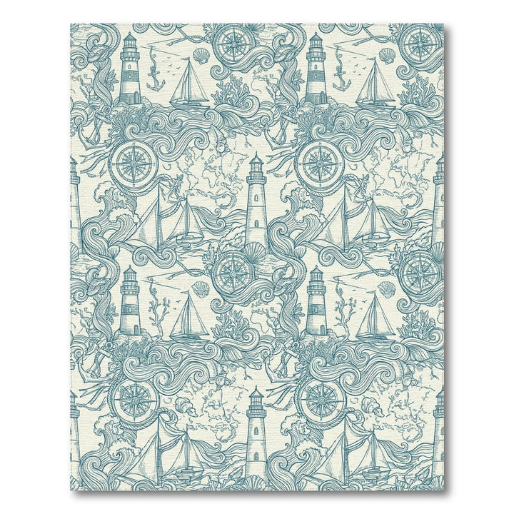 Nautical Teal Lighthouse Sailboat Compass Scenic Rug