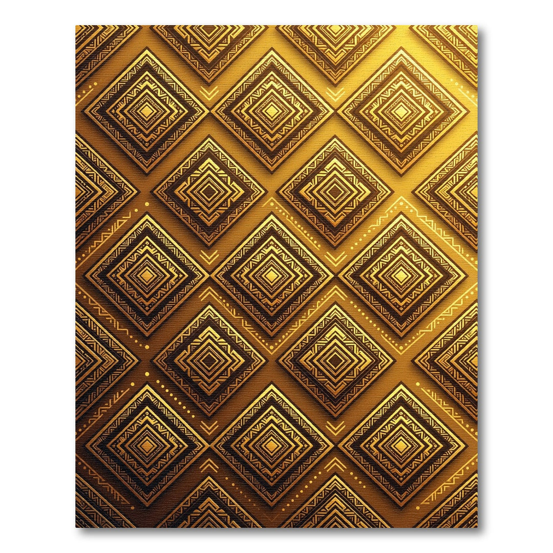 Golden Geometric Tribal Diamond Rug