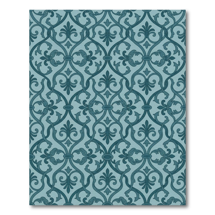 Teal and Blue Interlocking Vine Scroll Rug