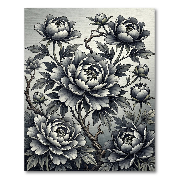 Monochromatic Peony Blossom Garden Rug