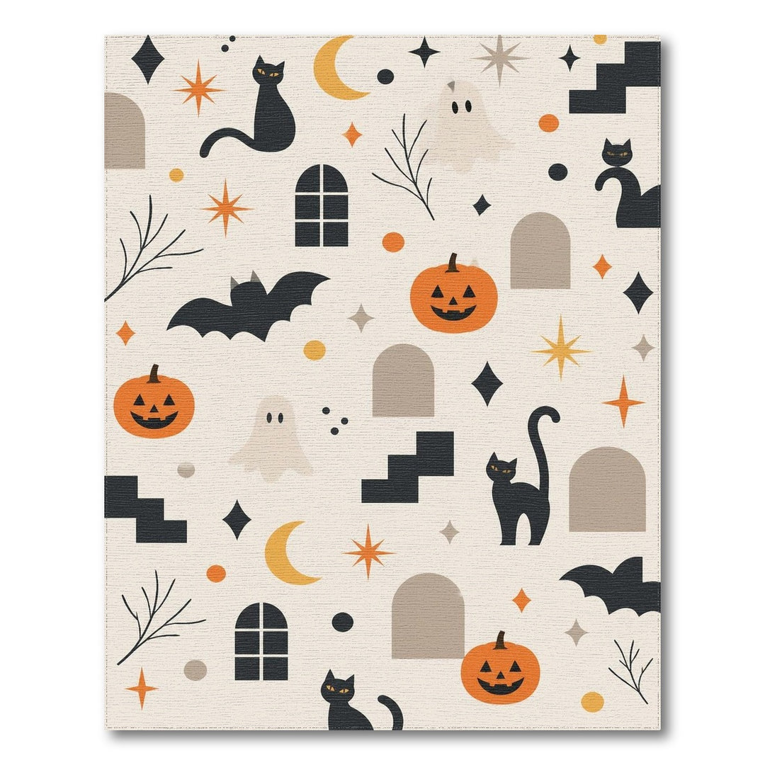 Spooky Halloween Cats Pumpkins Washable Area Rug