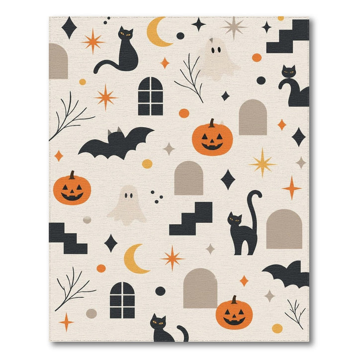 Spooky Halloween Cats Pumpkins Washable Area Rug