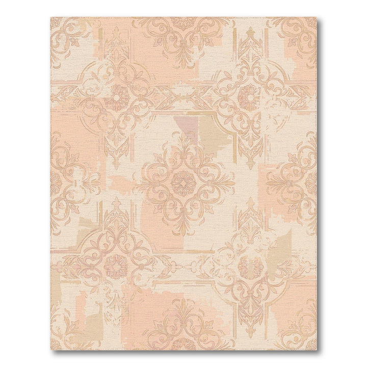 Pastel Peach Damask Scrollwork Rug