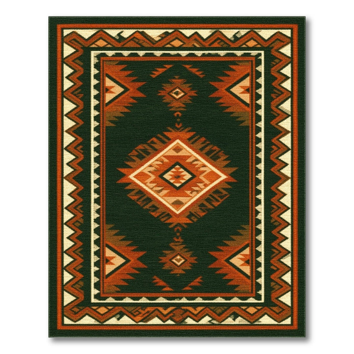 Forest Green Southwestern Geometric Area Rug