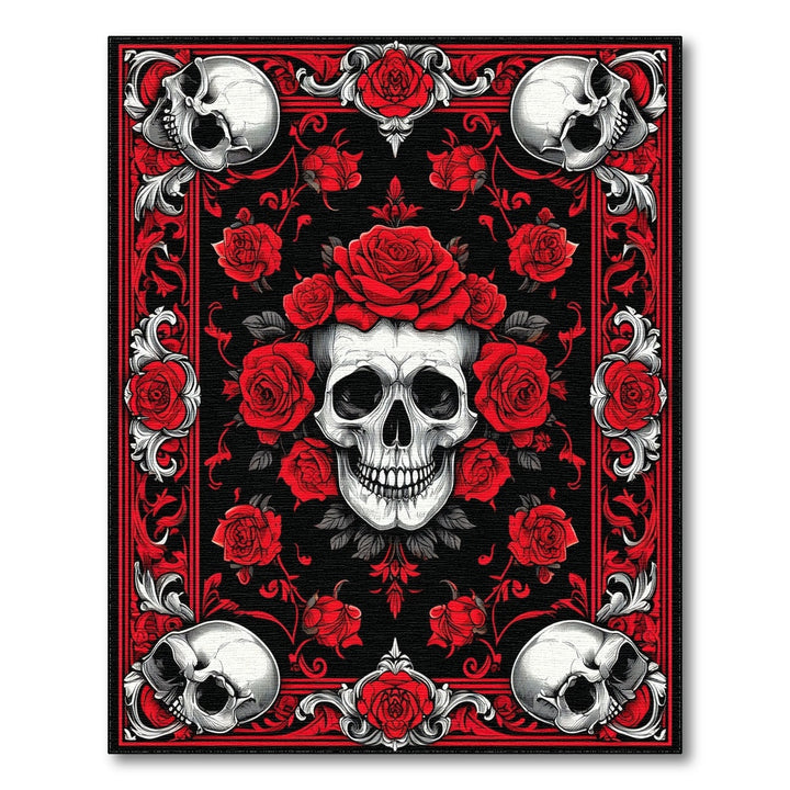 Red Rose Skull Floral Area Rug