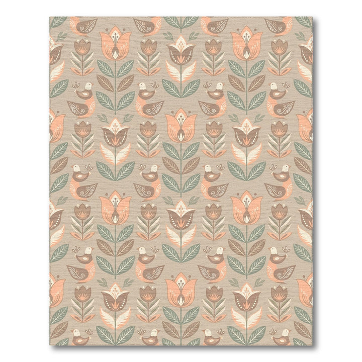 Neutral Earthy Tone Folk Floral Birds Rug