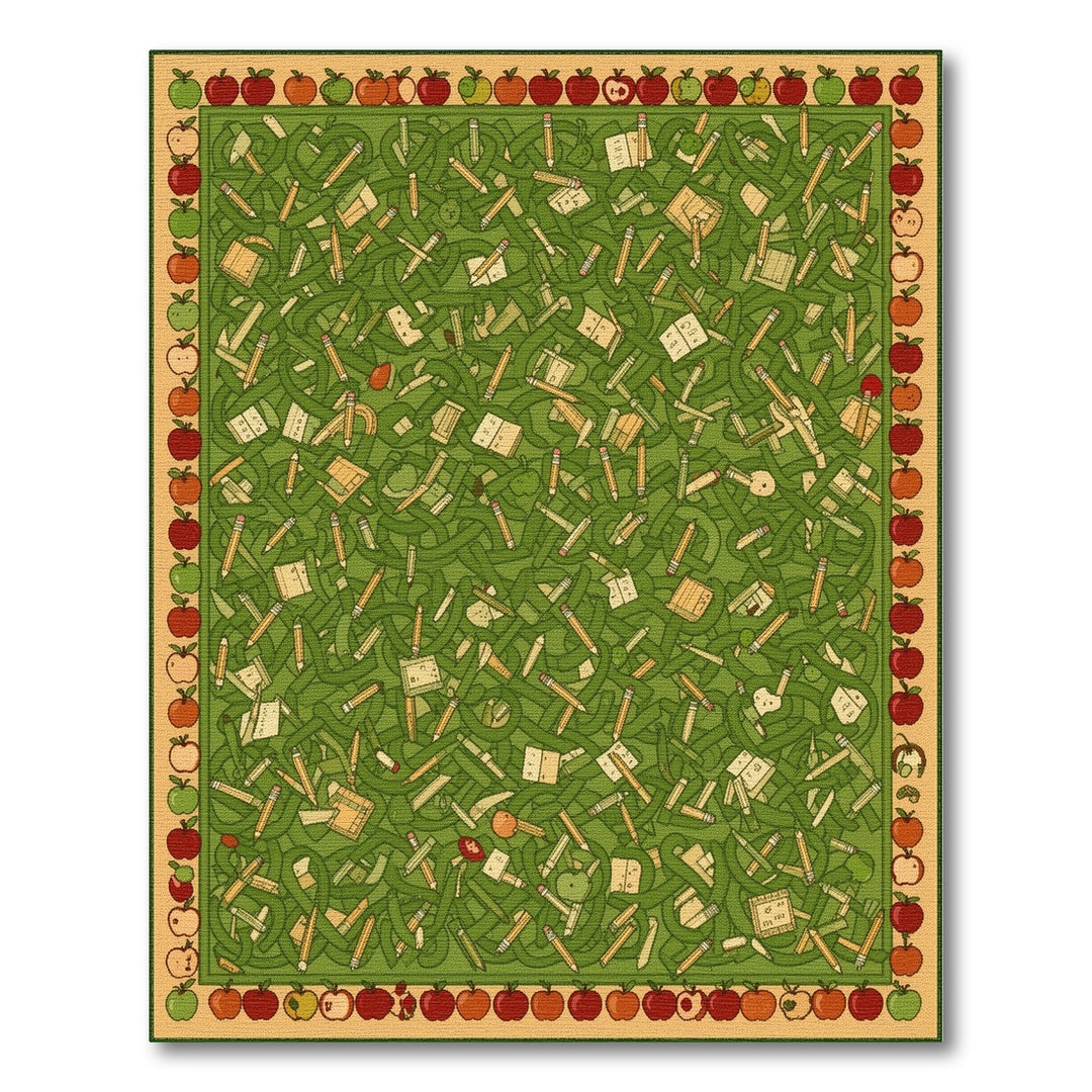 Green Apple Pencil Kids Area Rug
