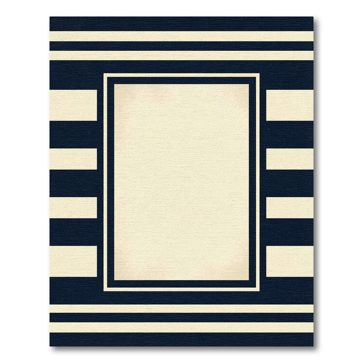 Navy Cream Geometric Stripe Panel Rug