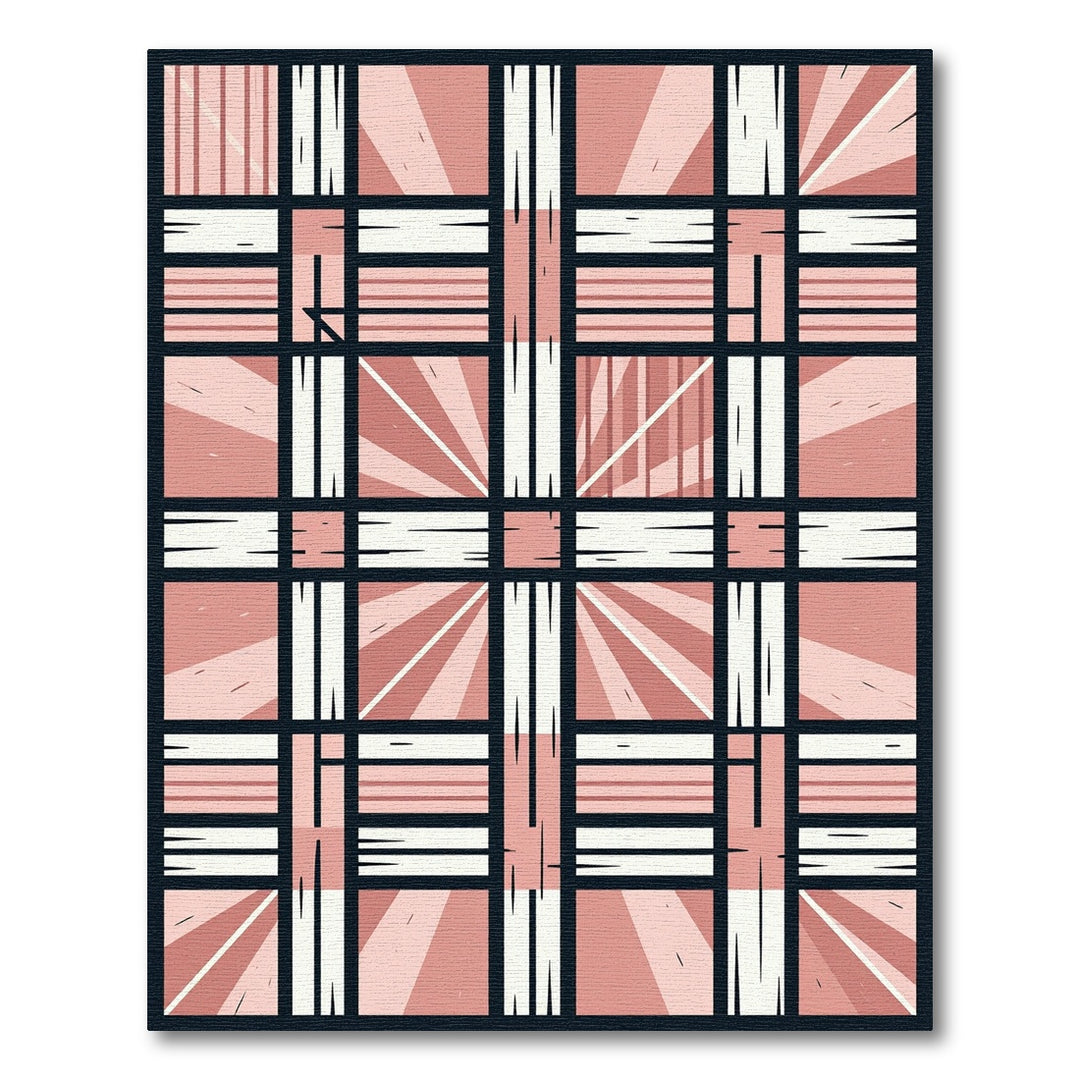 Pink Abstract Plaid Sunburst Rug