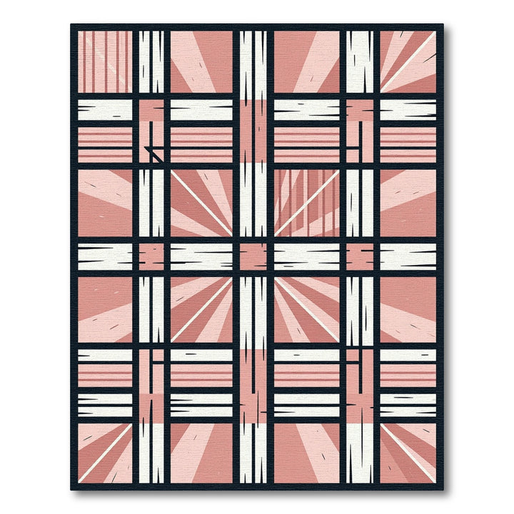 Pink Abstract Plaid Sunburst Rug