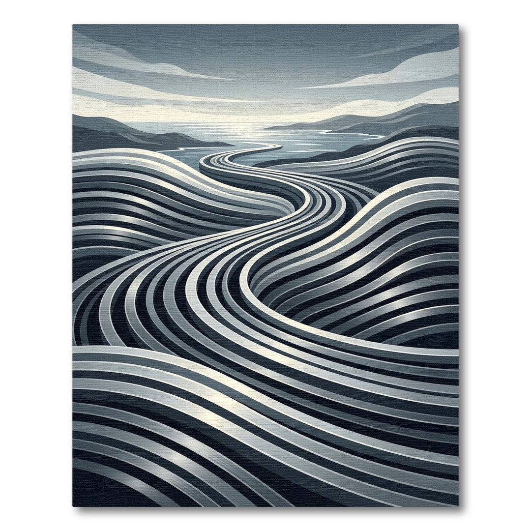 Abstract Silver Wave Scenic Rug