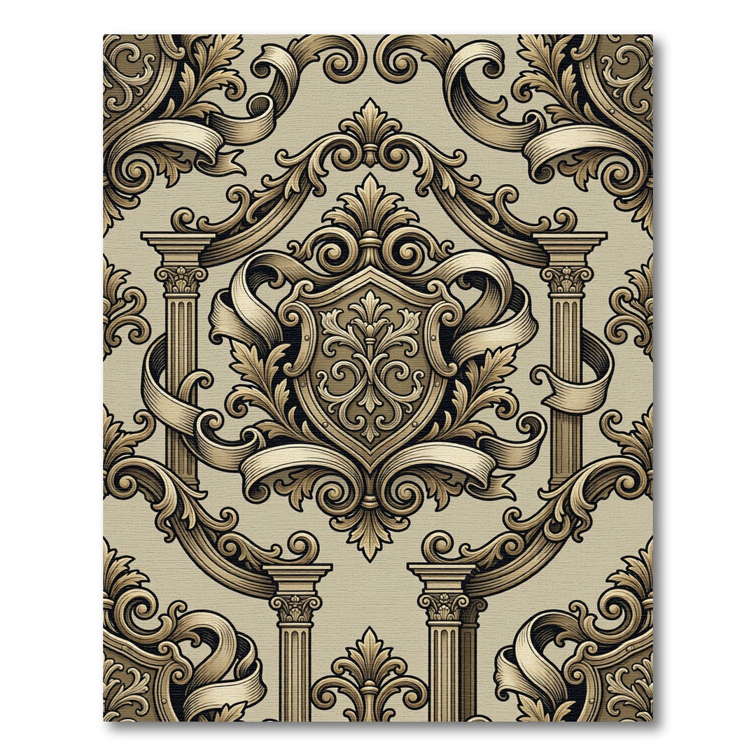 Golden Baroque Flourish Medallion Rug