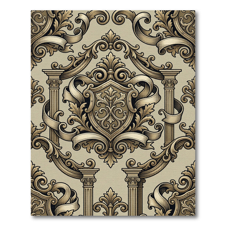 Golden Baroque Flourish Medallion Rug