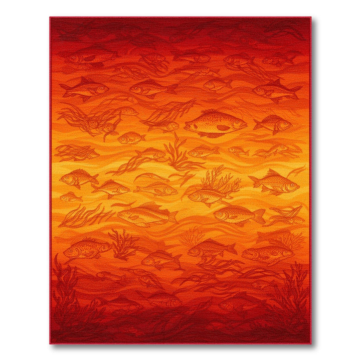 Red Fish and Seaweed Area Rug