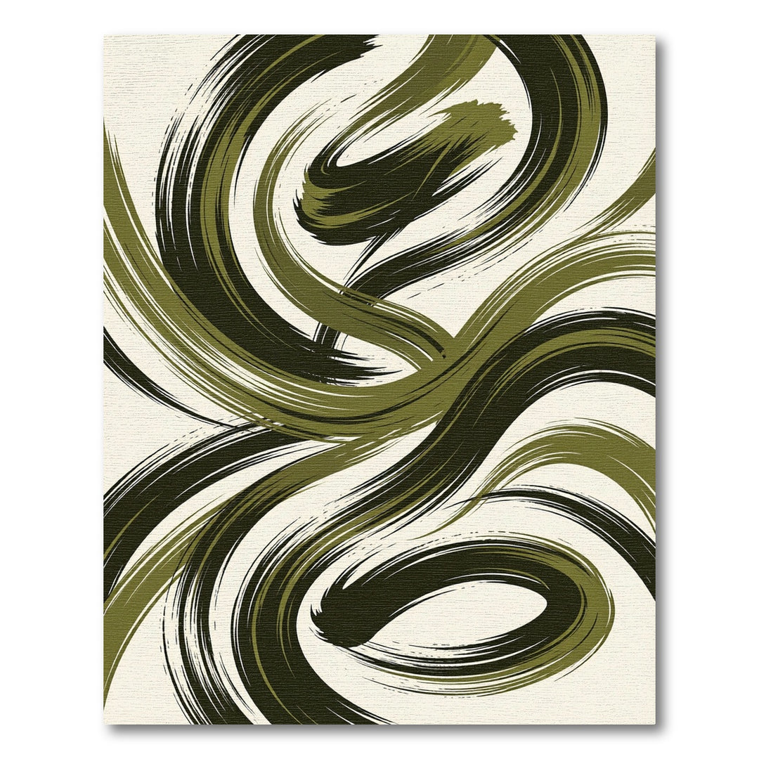 Elegant Olive Green Brushstroke Swirl Rug