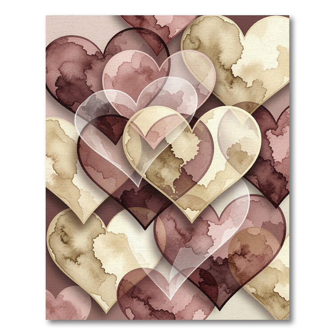 Crimson Beige Heart Watercolor Collage Rug