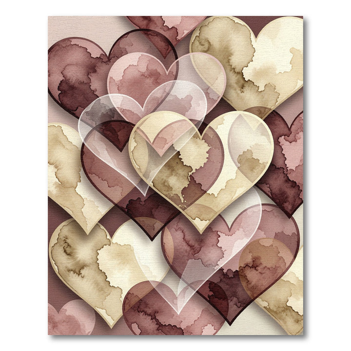 Crimson Beige Heart Watercolor Collage Rug