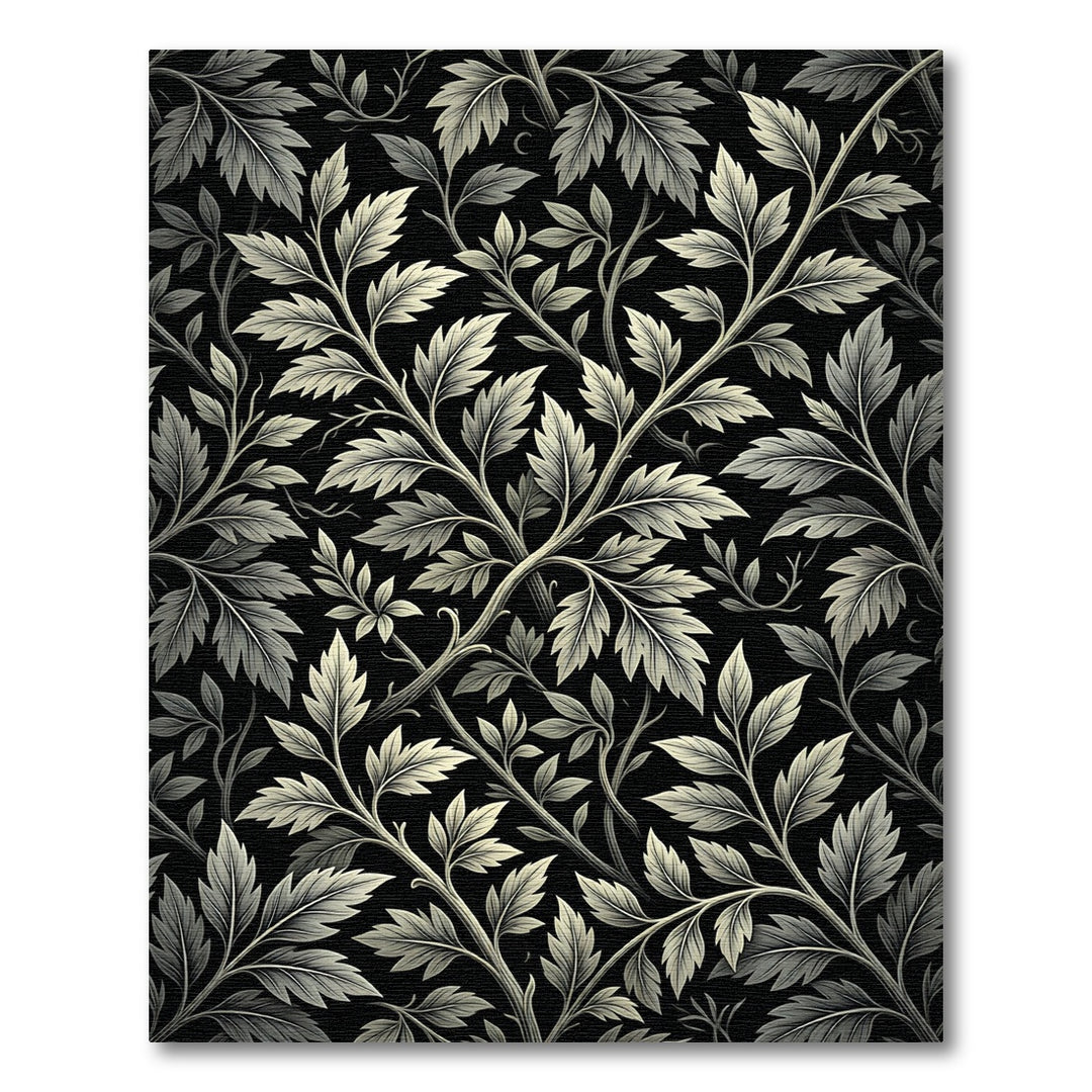 Vintage Black Botanical Leaf Rug