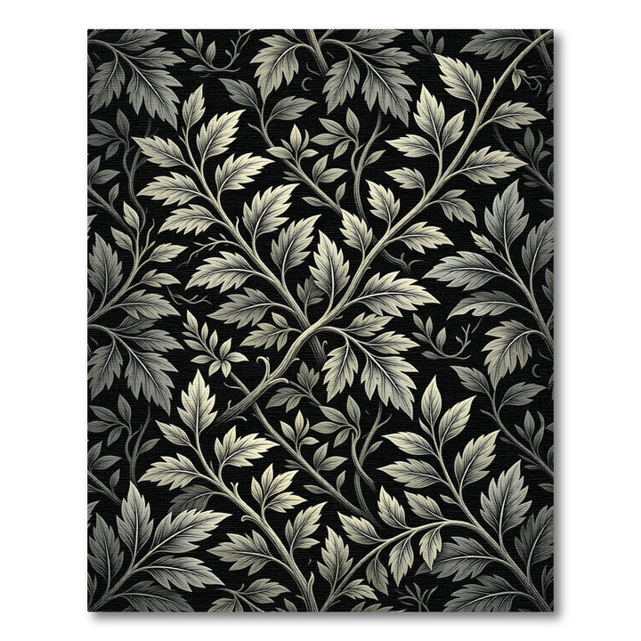 Vintage Black Botanical Leaf Rug