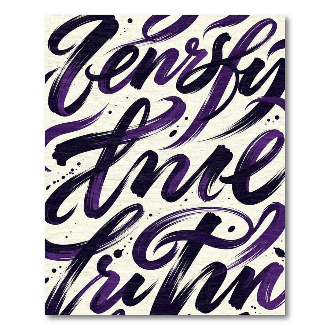 Deep Purple Brushstroke Script Waves Rug