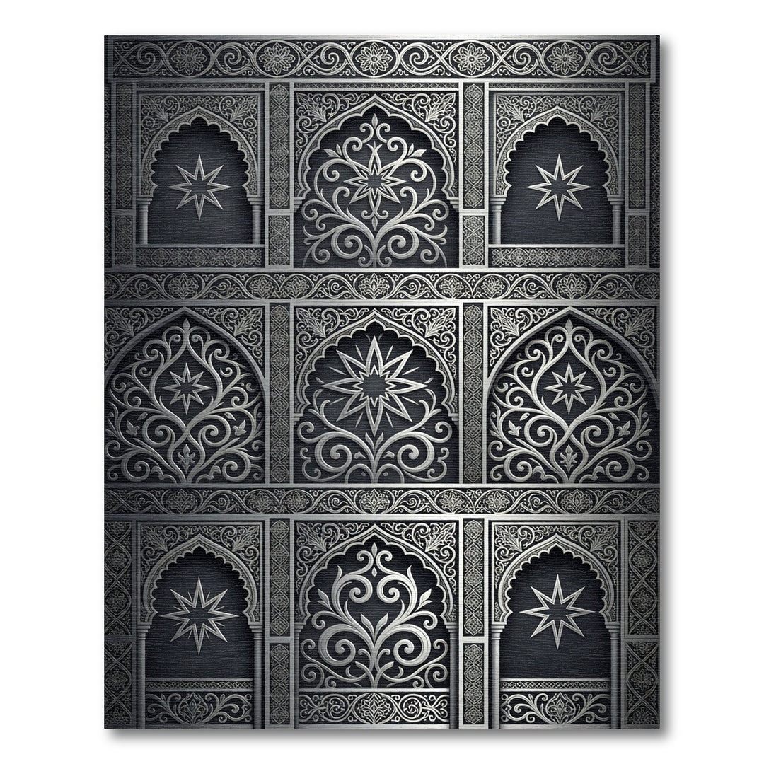 Ornate Silver Arabesque Arch Rug
