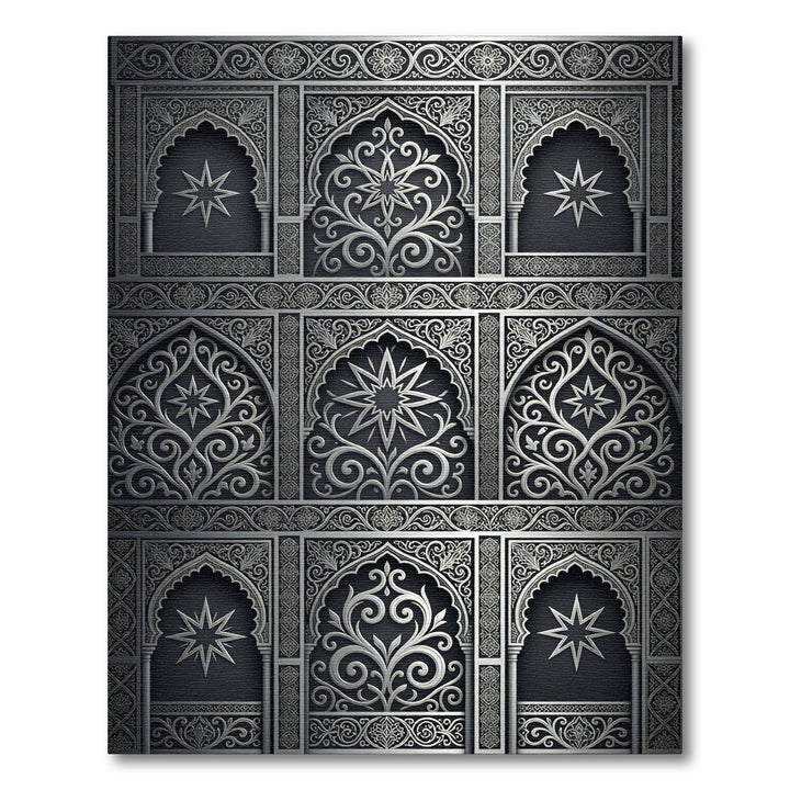 Ornate Silver Arabesque Arch Rug