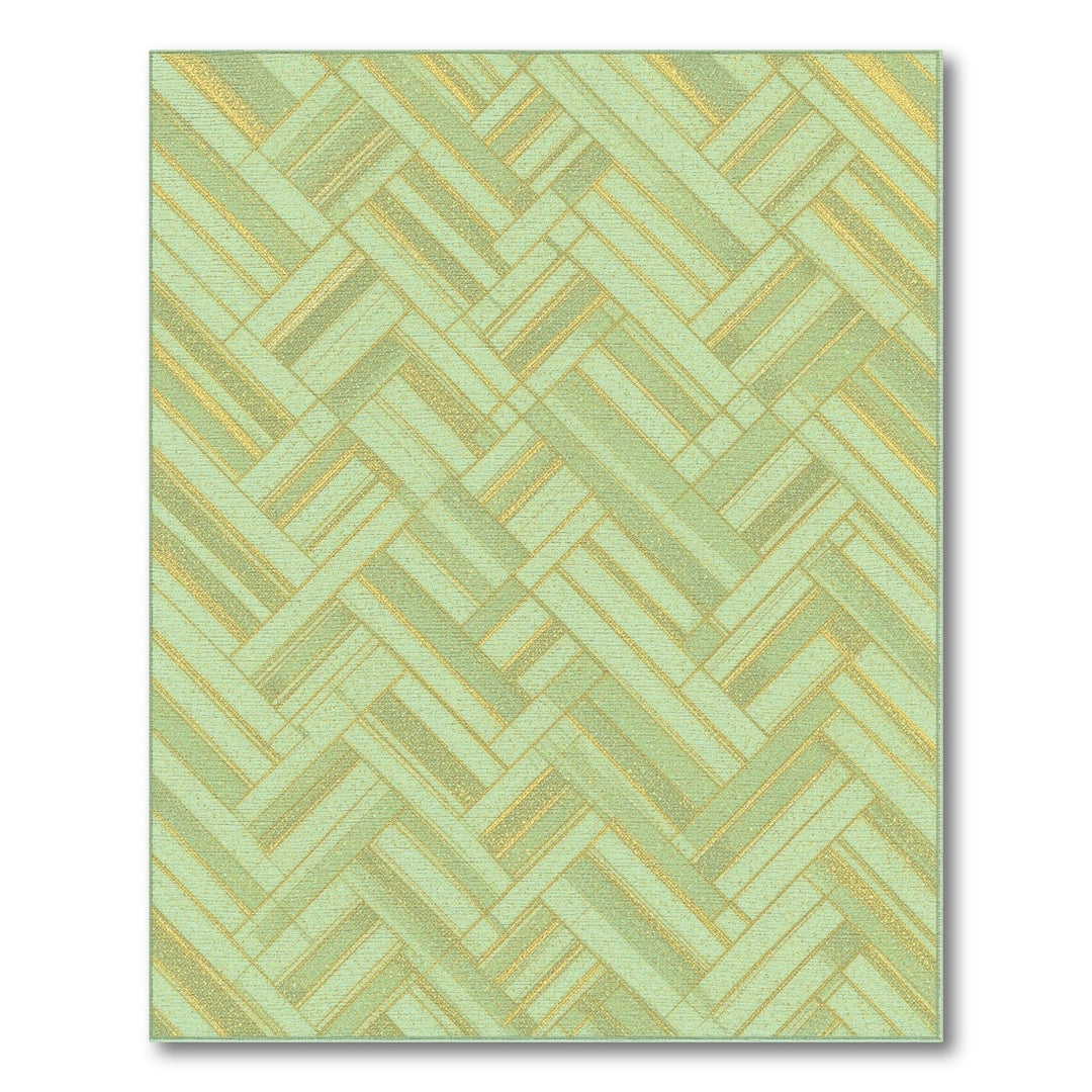 Green Geometric Area Rug with Gold Accents